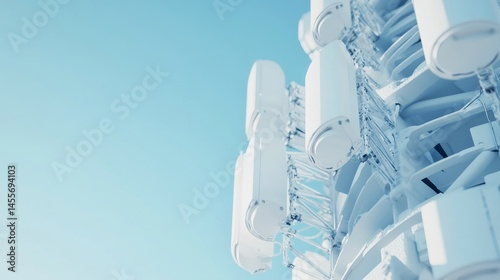 Advanced Telecommunications Tower With Multiple Antennas Against a Clear Blue Sky at Midday