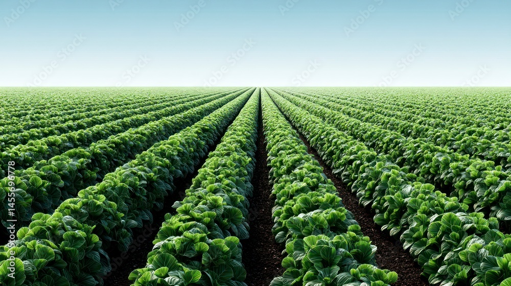 Vibrant Green Crops in Neat Rows Under a Clear Sky Ideal for Agriculture and Nature Themes Vibrant Green Crops in Neat Rows Under a Clear Sky Ideal for Agriculture and Nature Themes
