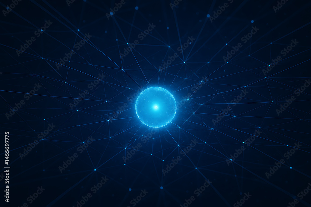 Fototapeta premium 光球を中心に放射する3Dネットワーク構造の抽象アート