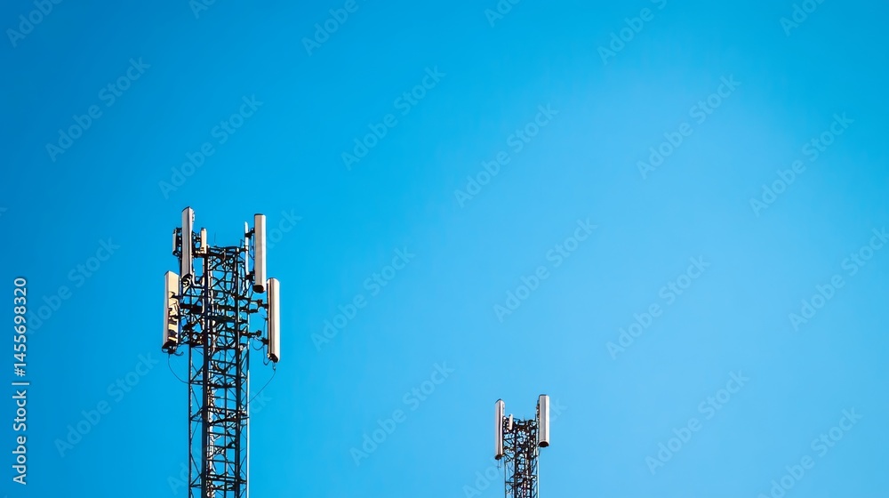 Obraz premium Communication Towers Against a Clear Blue Sky in a Rural Area Enhancing Connectivity for Local Residents and Businesses