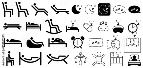 Various Icons Illustrating Different Sleeping and Resting Positions for Every Preference
