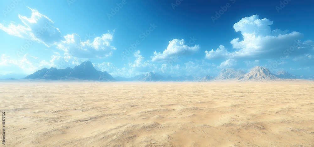 Fototapeta premium Vast Desert Landscape Under a Blue Sky with Distant Mountains