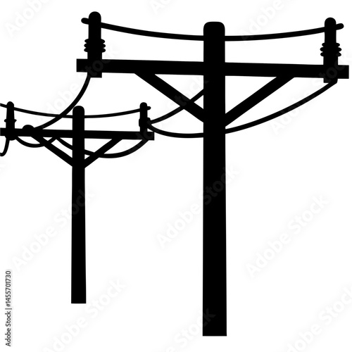 Electric Pole  black silhouette ,power supply line vector illustration
