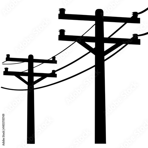 Electric Pole  black silhouette ,power supply line vector illustration