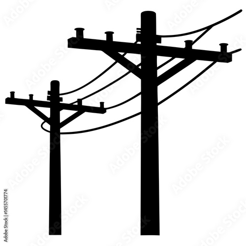 Electric Pole  black silhouette ,power supply line vector illustration