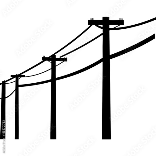 Electric Pole  black silhouette ,power supply line vector illustration