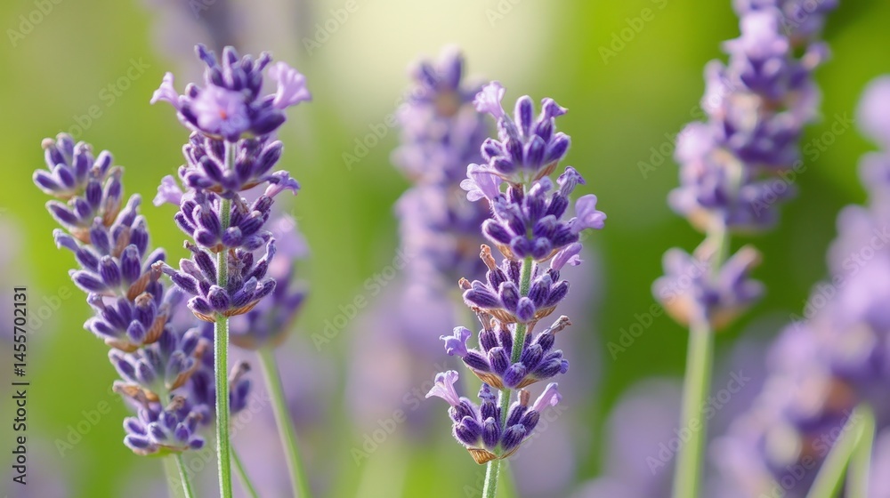 Fototapeta premium Vibrant Lavender Blooms in a Serene Garden Setting During the Spring Season Showcasing Nature's Beauty and Tranquility