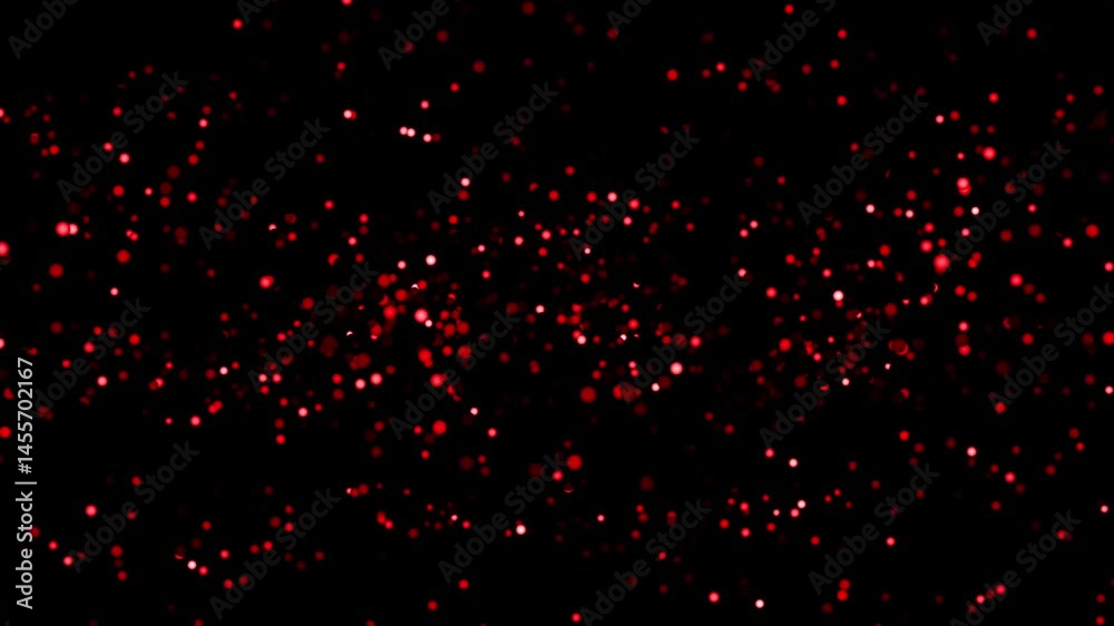 Vibrant red bokeh lights scattered on a dark black background create a dynamic and festive atmosphere. Abstract background concept