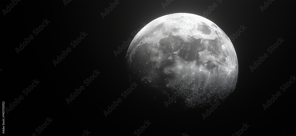 Obraz premium Stunning close-up of the moon showcasing craters and surface details in black and white.