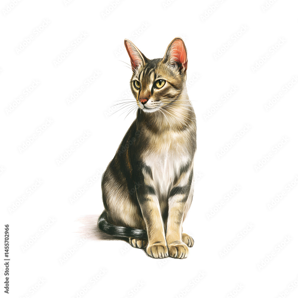 Obraz premium Mekong Bobtail Cat Sitting White Background