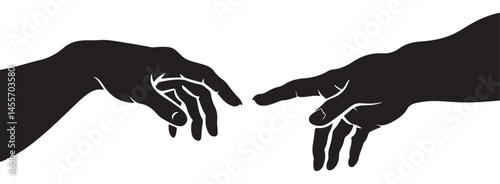 Silhouette illustration of holding hands in gesture of unity and support, isolated on white background  