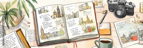 Exploring Culture and History Through Illustrated Travel Journal Entries and Sketches From Various Locations Generative AI