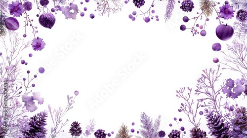 Floral frame featuring purple flowers and berries in a stunning watercolor artwork