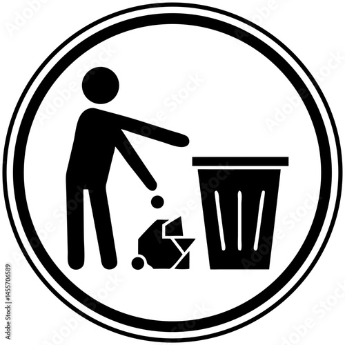 Person disposing of waste in trash can icon  