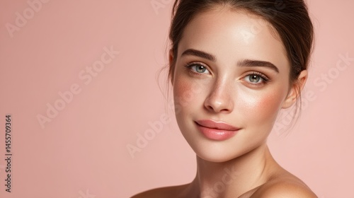Radiant young woman with glowing skin and golden accents, embodying natural beauty and serenity
