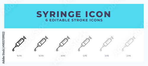 Syringe icon with editable stroke. Outline icon vector illustration.