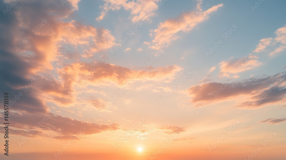 Obraz premium Vibrant Sunset Over a Tranquil Horizon With Colorful Clouds Reflecting Warm Hues During Twilight Hours