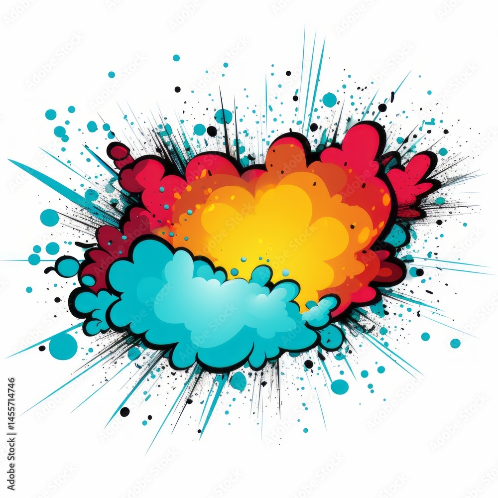 Fototapeta premium Colorful hand drawn white speech bubble with black stroke and shadow