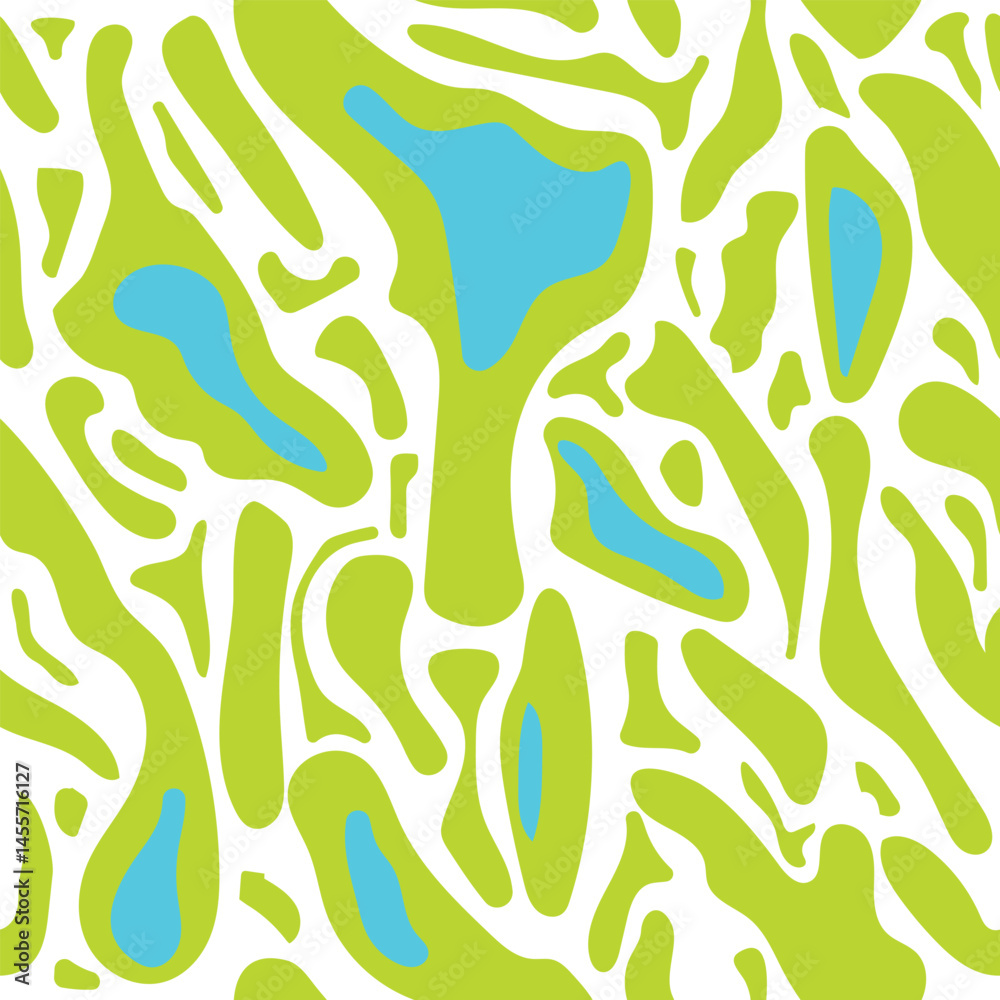 Bright seamless vector pattern with abstract fluid shapes. Ideal for textiles, branding, web and packaging.