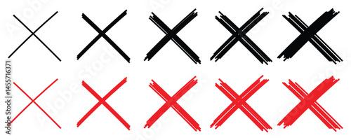 Wrong X mark, Set of grunge x sign. Wrong mark collection. cross brush sign red checkmark and red X icons,