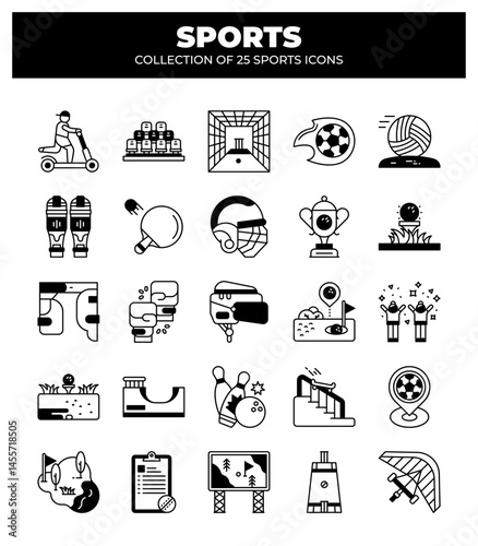 Collection of 25 Sports Icons. Sport Equipment. Games & Activities