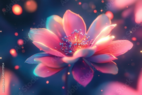 artistic flower design, neon petals and colorful dreamy background