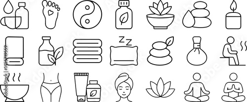 Wellness & Spa Line Editable Icons Set – Vector Illustration in Modern Thin Line Style of Healthy Living, Beauty, and Relaxation Elements