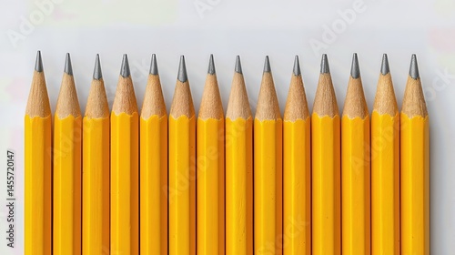 A row of yellow pencils with sharp graphite tips sits neatly on a white background, symbolizing the start of a new school year.
