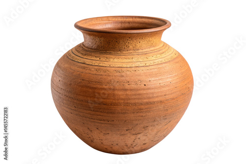 A brown, old, handmade clay jug, a traditional earthenware pot, and an antique terracotta vase are isolated on white