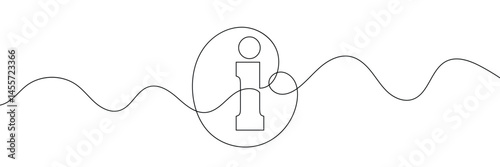 Continuous one line drawing silhouette of information symbol. The Information linear icon. One line drawing background. Vector illustration. Linear information background