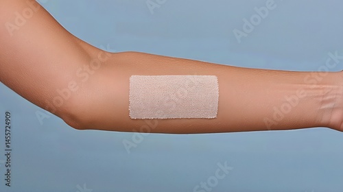 An arm with a small adhesive bandage applied after an injection, symbolizing the protective power of vaccination.
