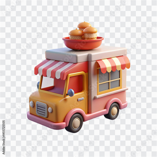 Food Truck Icon Render | Street Food Vehicle PNG | Mobile Restaurant Design Illustration