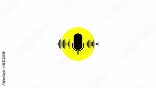 microphone Voice recording podcast mic microphone button icon. Voice record icon. Audio wave microphone icon animation. 4k animated