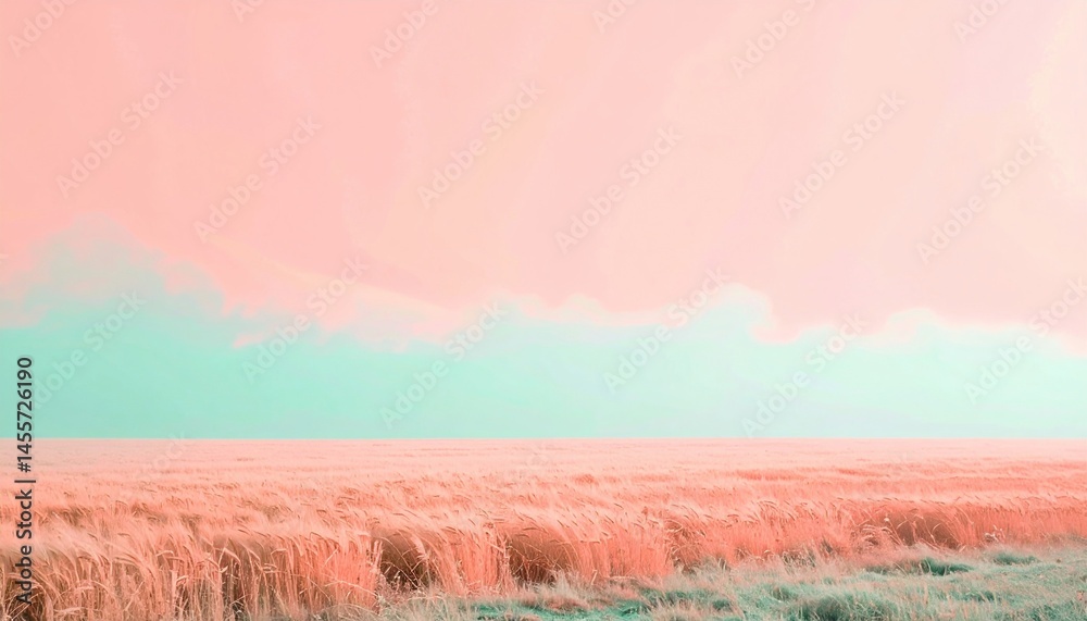 Obraz premium Serene sunset over wheat fields rural landscape nature photography tranquil environment wide angle view dreamy aesthetic