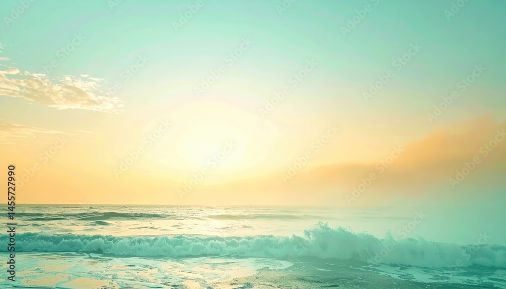 Fototapeta premium Sunrise waves crashing serene beach nature photography tranquil environment coastal view calm concept