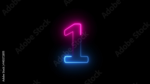 neon text 1 number countdown icon background 4k animated