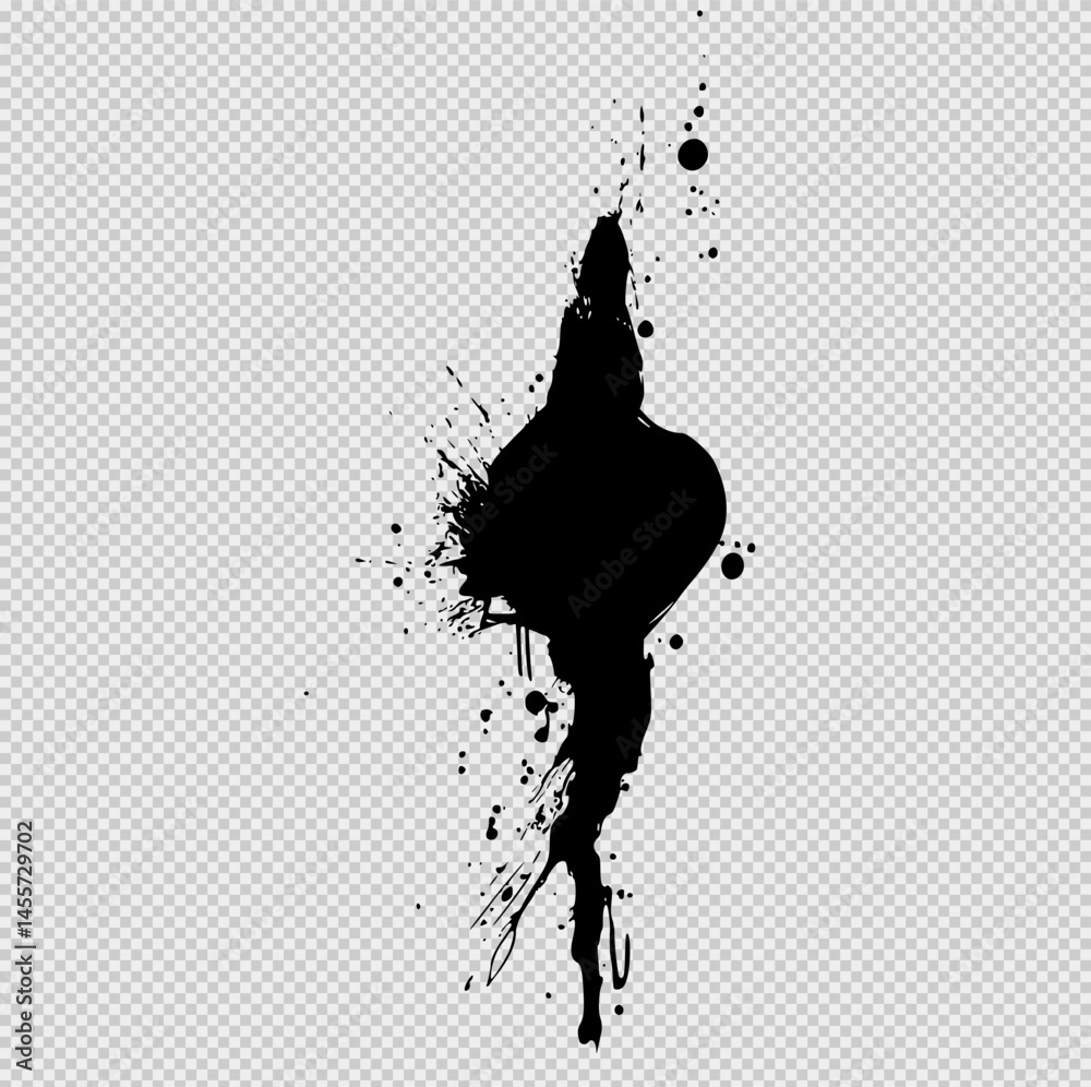 Obraz premium Minimalist black and white logo of an ink blot with irregular, organic edges and splatter details. Subtle pastel shading adds texture, evoking spontaneity, creativity, and abstract elegance.