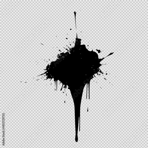 Minimalist black and white logo of an ink blot with irregular, organic edges and splatter details. Subtle pastel shading adds texture, evoking spontaneity, creativity, and abstract elegance.