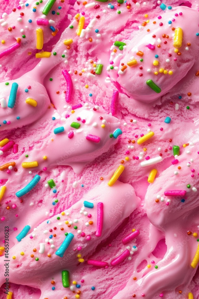 Delightful Pink Ice Cream Texture with Colorful Sprinkles for a Sweet Treat Background Delightful Pink Ice Cream Texture with Colorful Sprinkles for a Sweet Treat Background