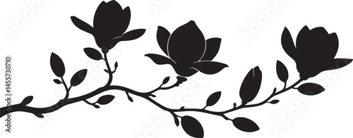 This title highlights the elegance and simplicity of the magnolia flowers, emphasizing their graceful presence on the branch.