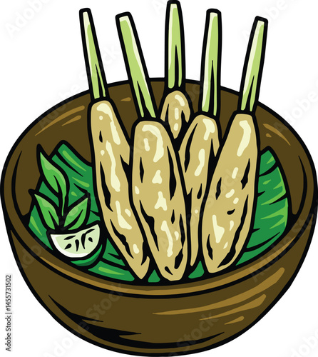 Sate Lilit Indonesian Local Food Illustration