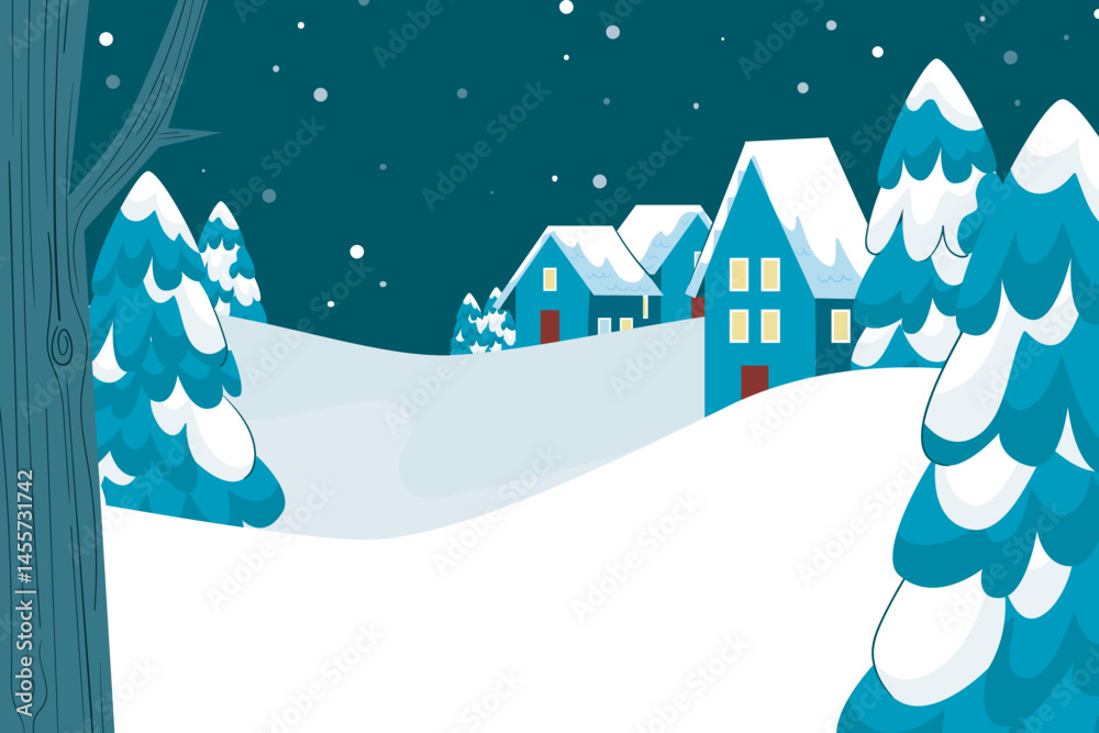 Fototapeta premium landscape snow place with town background 