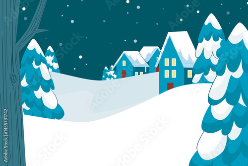 landscape snow place with town background 