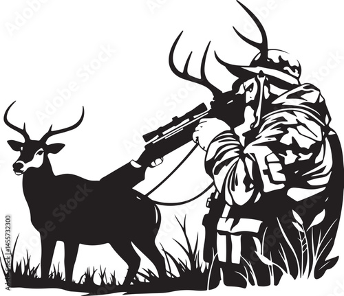 Silhouette Art of Hunters with Deer
