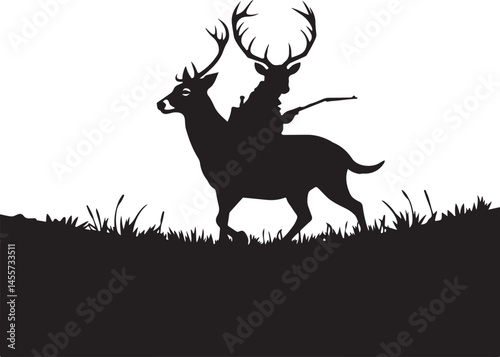 Silhouette Art of Hunters with Deer