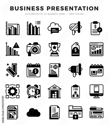 Business Presentation Icons bundle. Lineal Filled style Icons. Vector illustration.