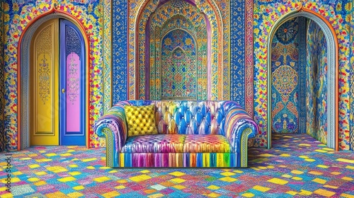 Wallpaper Mural Kaleidoscopic interior space featuring vibrant mosaic walls archways colorful furniture contemporary surreal design eye-catching Torontodigital.ca