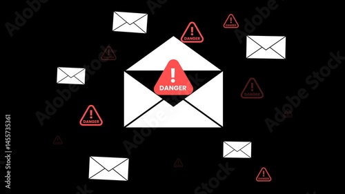 Illustration of a warning-marked email envelope with transparent background. Ideal for cybersecurity content about phishing, scams, or digital threats.