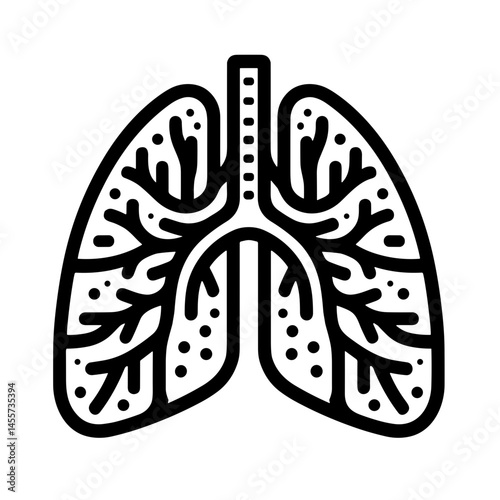 Minimalistic black-and-white lungs icon illustration, professional line art style