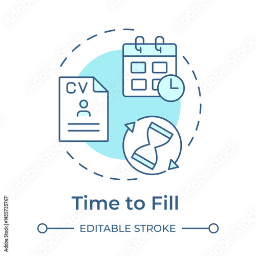 Time to fill soft blue concept icon. Closing important positions period. Hiring metric. HR management. Round shape line illustration. Abstract idea. Graphic design. Easy to use blog post